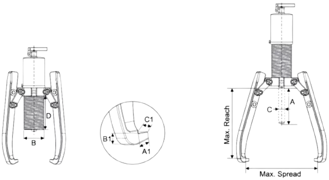 technical-specifications-of-separated-three-jaw-hydraulic-puller